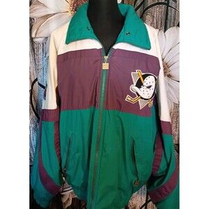 90s Apex Anaheim Mighty Ducks NHL full-zip Coat, Puffer jacket in teal, white XL